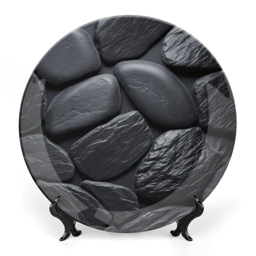 Dekorativer Teller aus schwarzem Knochenporzellan, dekorative Keramikteller mit Präsentationsständer, handgefertigte Keramik-Ornamente, Wandkunst, Dekoration für Zuhause, Küche, Schlafzimmer, 20,3 cm Dekorativer Teller aus schwarzem Knochenporzellan, dekorative Keramikteller mit Präsentationsständer, handgefertigte Keramik-Ornamente, Wandkunst, Dekoration für Zuhause, Küche, Schlafzimmer, 20,3 cm von BSCKKDMN