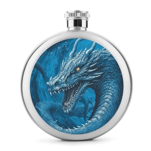 Dragon Cool Blue Flachmann Edelstahl auslaufsicher Likörflasche tragbar rund Weinflasche für Camping Angeln Hochzeit Party 142 ml von BSCKKDMN