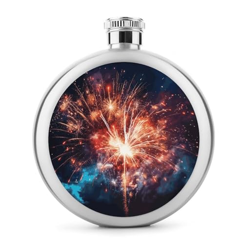 Explosionsfeuerwerk-Flachmann, Edelstahl, auslaufsicher, tragbar, rund, Weinflasche für Camping, Angeln, Hochzeit, Party, 142 ml von BSCKKDMN
