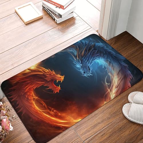 Fire and Ice Dragons Fußmatte für drinnen und draußen, rutschfest, saugfähig, waschbar, Flanell-Badematte, rutschfeste Bodenmatten für Küche, Schlafzimmer, Badezimmer, Veranda, Büro, 40,6 x 61 cm Fire and Ice Dragons Fußmatte für drinnen und draußen, rutschfest, saugfähig, waschbar, Flanell-Badematte, rutschfeste Bodenmatten für Küche, Schlafzimmer, Badezimmer, Veranda, Büro, 40,6 x 61 cm von BSCKKDMN