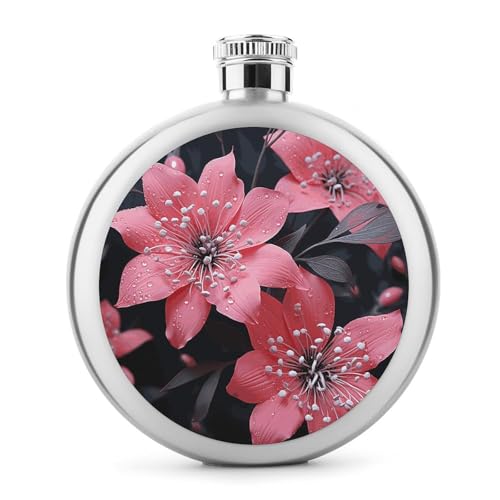 Flachmann mit Blumen-Design, Edelstahl, auslaufsicher, tragbar, rund, Weinflasche für Camping, Angeln, Hochzeit, Party, 142 ml von BSCKKDMN
