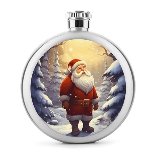 Flachmann mit Weihnachtsmann im Schnee, auslaufsicher, tragbar, rund, Weinflasche für Camping, Angeln, Hochzeit, Party, 142 ml Flachmann mit Weihnachtsmann im Schnee, auslaufsicher, tragbar, rund, Weinflasche für Camping, Angeln, Hochzeit, Party, 142 ml von BSCKKDMN