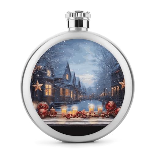 Flachmann mit Weihnachtsstimmung, Edelstahl, auslaufsicher, tragbar, rund, Weinflasche für Camping, Angeln, Hochzeit, Party, 142 ml von BSCKKDMN