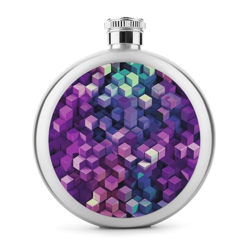 Flachmann mit abstrakten Farbwürfeln, Edelstahl, auslaufsicher, tragbar, rund, Weinflasche für Camping, Angeln, Hochzeit, Party, 142 ml, Violett von BSCKKDMN