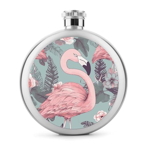 Flamingo-Flachmann, Edelstahl, auslaufsicher, tragbar, rund, Weinflasche für Camping, Angeln, Hochzeit, Party, 142 ml von BSCKKDMN