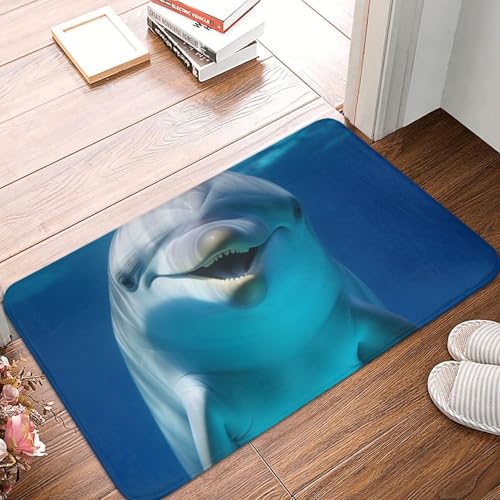 Fußmatte Delfin mit Lächeln, für drinnen und draußen, rutschfest, saugfähig, waschbar, Flanell-Badematte, rutschfeste Bodenmatten für Küche, Schlafzimmer, Badezimmer, Veranda, Büro, 40,6 x 61 cm Fußmatte Delfin mit Lächeln, für drinnen und draußen, rutschfest, saugfähig, waschbar, Flanell-Badematte, rutschfeste Bodenmatten für Küche, Schlafzimmer, Badezimmer, Veranda, Büro, 40,6 x 61 cm von BSCKKDMN
