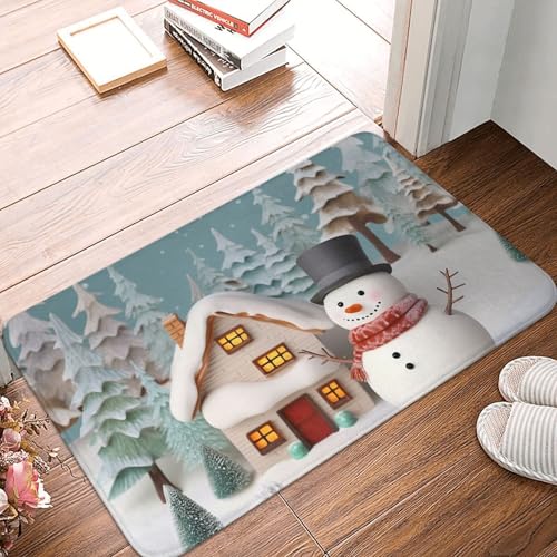 Fußmatte mit Schneemann und Dorf, für drinnen und draußen, rutschfest, saugfähig, waschbar, Flanell-Badematte, rutschfeste Fußmatten für Küche, Schlafzimmer, Badezimmer, Veranda, Büro, 40,6 x 61 cm Fußmatte mit Schneemann und Dorf, für drinnen und draußen, rutschfest, saugfähig, waschbar, Flanell-Badematte, rutschfeste Fußmatten für Küche, Schlafzimmer, Badezimmer, Veranda, Büro, 40,6 x 61 cm von BSCKKDMN