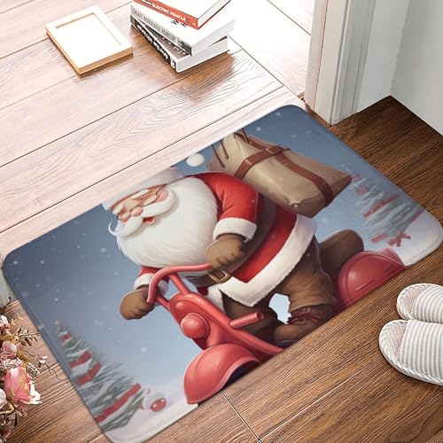 Fußmatte mit Weihnachtsmann auf Roller, für drinnen und draußen, rutschfest, saugfähig, waschbar, Flanell-Badematte, rutschfeste Fußmatten für Küche, Schlafzimmer, Badezimmer, Veranda, Büro, 40,6 x 61 Fußmatte mit Weihnachtsmann auf Roller, für drinnen und draußen, rutschfest, saugfähig, waschbar, Flanell-Badematte, rutschfeste Fußmatten für Küche, Schlafzimmer, Badezimmer, Veranda, Büro, 40,6 x 61 von BSCKKDMN