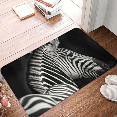 Fußmatte mit Zebramuster, für drinnen und draußen, rutschfest, saugfähig, waschbar, Flanell-Badematte, rutschfeste Bodenmatten für Küche, Veranda, Büro, 40,6 x 61 cm, Schwarz / Weiß Fußmatte mit Zebramuster, für drinnen und draußen, rutschfest, saugfähig, waschbar, Flanell-Badematte, rutschfeste Bodenmatten für Küche, Veranda, Büro, 40,6 x 61 cm, Schwarz / Weiß von BSCKKDMN