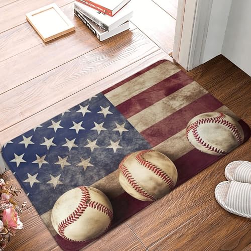 Fußmatte mit amerikanischer Flagge und Baseball, für drinnen und draußen, rutschfest, saugfähig, waschbar, Flanell-Badematte, rutschfeste Fußmatten für Küche, Schlafzimmer, Badezimmer, Veranda, Büro Fußmatte mit amerikanischer Flagge und Baseball, für drinnen und draußen, rutschfest, saugfähig, waschbar, Flanell-Badematte, rutschfeste Fußmatten für Küche, Schlafzimmer, Badezimmer, Veranda, Büro von BSCKKDMN