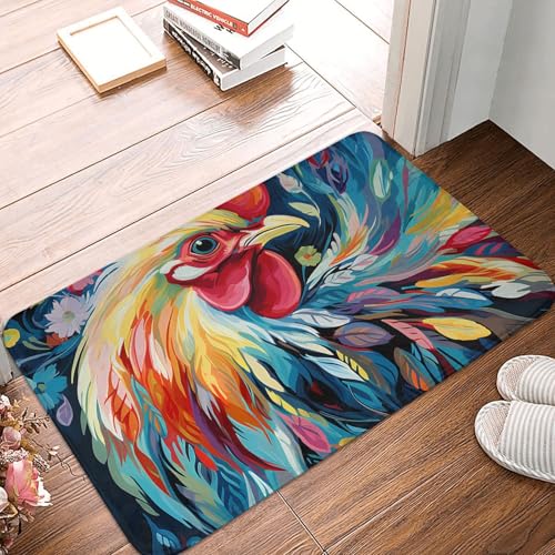 Fußmatte mit buntem Huhn, für drinnen und draußen, rutschfest, saugfähig, waschbar, Flanell-Badematte, rutschfeste Bodenmatten für Küche, Schlafzimmer, Badezimmer, Veranda, Büro, 40,6 x 61 cm Fußmatte mit buntem Huhn, für drinnen und draußen, rutschfest, saugfähig, waschbar, Flanell-Badematte, rutschfeste Bodenmatten für Küche, Schlafzimmer, Badezimmer, Veranda, Büro, 40,6 x 61 cm von BSCKKDMN
