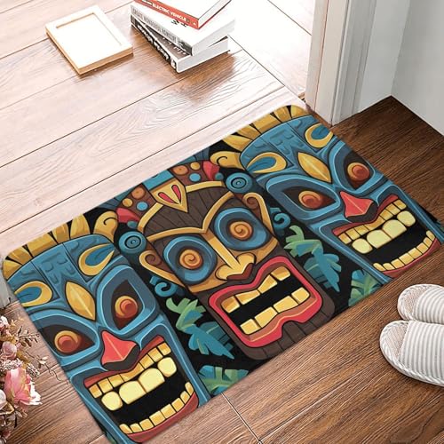 Fußmatte mit buntem Tiki-Masken-Muster, für drinnen und draußen, rutschfest, saugfähig, waschbar, Flanell-Badematte, rutschfeste Fußmatten für Küche, Schlafzimmer, Badezimmer, Veranda, Büro, 40,6 x 61 Fußmatte mit buntem Tiki-Masken-Muster, für drinnen und draußen, rutschfest, saugfähig, waschbar, Flanell-Badematte, rutschfeste Fußmatten für Küche, Schlafzimmer, Badezimmer, Veranda, Büro, 40,6 x 61 von BSCKKDMN