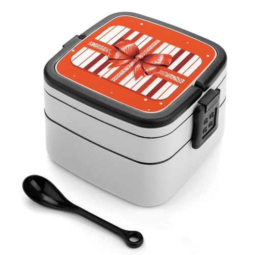 Geschenkkarte mit rotem Band Bento Box Erwachsene Lunchbox All-in-One Stapelbare Bento Lunchbox mit Fächern Doppellagige Lunchboxen Auslaufsicher Lunchbox Lunchbehälter für Arbeit Picknick Reisen von BSCKKDMN
