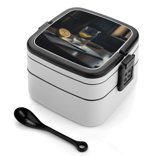 Glas Wasser mit Zitrone Bento Box Erwachsene Lunchbox All-in-One Stapelbare Bento Lunchbox mit Fächern Doppelschicht Lunchboxen Auslaufsicher Lunchbox Lunchbehälter für Arbeit Picknick Reisen von BSCKKDMN