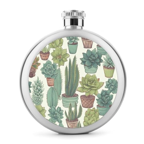 Green Succulents Hip Flask Stainless Steel Leak-Proof Liquor Flask Portable Circular Wine Flask for Camping Fishing Wedding Party 142.7 g von BSCKKDMN