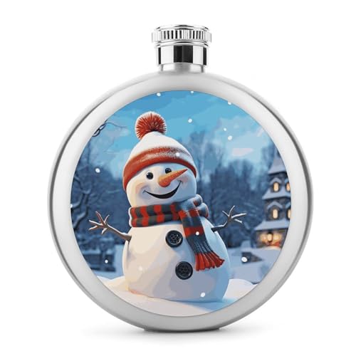 Happy Snowman Flachmann, Edelstahl, auslaufsicher, tragbar, rund, Weinflasche für Camping, Angeln, Hochzeit, Party, 142 ml von BSCKKDMN