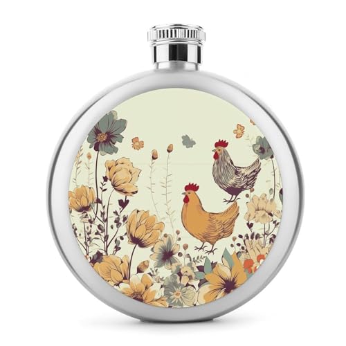Hen Flying Butterflies Among Flowers Hip Flask Stainless Steel Leak-Proof Liquor Flask Portable Circular Wine Flask for Camping Fishing Wedding Party 142.7 g von BSCKKDMN