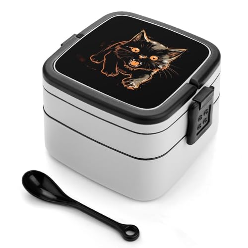 Katze mit einem Fierce Expression Bento Box Erwachsene Lunchbox All-in-One Stapelbare Bento Lunchbox mit Fächern Doppelschicht Lunchboxen Auslaufsicher Lunchbox Lunchbehälter für Arbeit Picknick von BSCKKDMN