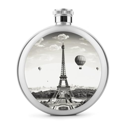 Paris Tower Flachmann, Edelstahl, auslaufsicher, tragbar, rund, Weinflasche für Camping, Angeln, Hochzeit, Party, 142 ml von BSCKKDMN