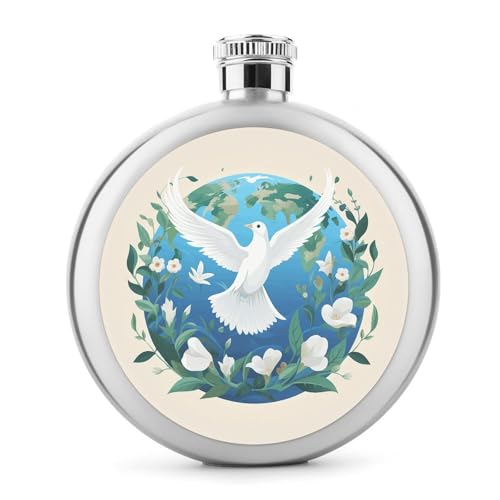 Peace on Earth Flachmann, Edelstahl, auslaufsicher, tragbar, rund, Weinflasche für Camping, Angeln, Hochzeit, Party, 142 ml von BSCKKDMN