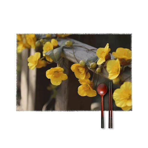 Platzdeckchen-Set, hitzebeständig, rutschfest, abwischbar, waschbar, Blumen auf Zaun, Tischmatten für Esszimmer, Küche, Innen- und Außenbereich, Party, Urlaub, Dekoration, 6 Stück von BSCKKDMN
