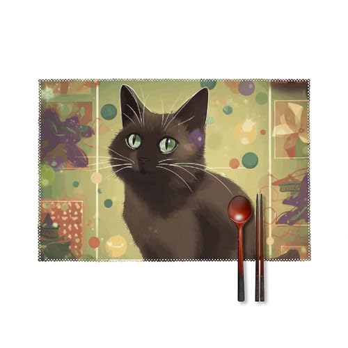 Platzdeckchen-Set, hitzebeständig, rutschfest, abwischbar, waschbar, Cartoon-Katze und Weihnachten, Tischmatten für Esszimmer, Küche, Innen- und Außenbereich, Party, Urlaub, Dekoration, 6 Stück Platzdeckchen-Set, hitzebeständig, rutschfest, abwischbar, waschbar, Cartoon-Katze und Weihnachten, Tischmatten für Esszimmer, Küche, Innen- und Außenbereich, Party, Urlaub, Dekoration, 6 Stück von BSCKKDMN