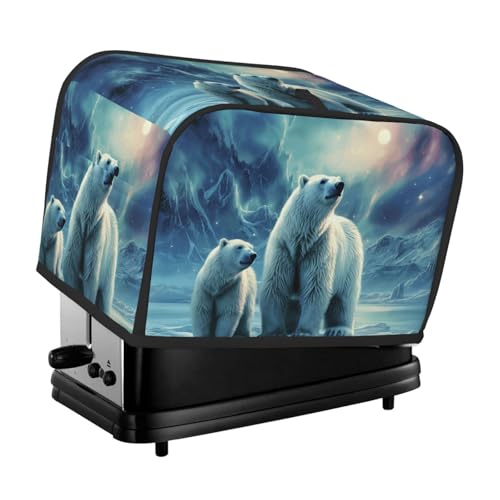 Polar Bears Northern Lights Toaster-Abdeckungen, 2 Scheiben, Brotmaschinen-Abdeckung, gesteppter Toaster, staubdichte Abdeckung, kleine waschbare Geräteabdeckungen, Brotbackmaschinen-Schutz für Küche von BSCKKDMN
