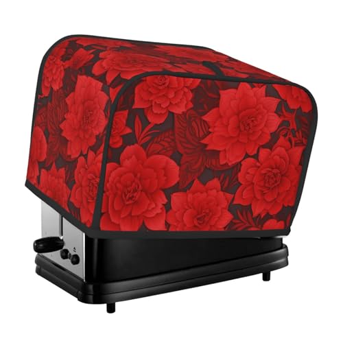 Rote Blumen Toaster-Abdeckungen, 2 Scheiben, Brotmaschinen-Abdeckungen, gesteppter Toaster, staubdichte Abdeckung, kleine waschbare Geräteabdeckungen, Brotbackmaschinen-Schutz für Küche, kleine Geräte von BSCKKDMN