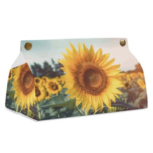 Schöne Sonnenblumentuchbox aus Leder, wasserdicht, rechteckig, für Badezimmer, Wohnzimmer, Küche, Büro Schöne Sonnenblumentuchbox aus Leder, wasserdicht, rechteckig, für Badezimmer, Wohnzimmer, Küche, Büro von BSCKKDMN