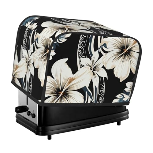 Schwarze und weiße hawaiianische Blumen, Toaster-Abdeckungen, 2 Scheiben, Brotmaschinen-Abdeckung, gesteppter Toaster, staubdichte Abdeckung, kleine waschbare Geräteabdeckungen, Brotbackmaschine von BSCKKDMN