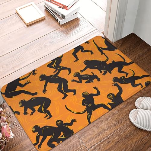 Schwarzer Gibbon-Affen-Haustürmatte, für drinnen und draußen, rutschfest, saugfähig, waschbar, Flanell-Badematte, rutschfeste Fußmatten für Küche, Veranda, Büro, 40,6 x 61 cm Schwarzer Gibbon-Affen-Haustürmatte, für drinnen und draußen, rutschfest, saugfähig, waschbar, Flanell-Badematte, rutschfeste Fußmatten für Küche, Veranda, Büro, 40,6 x 61 cm von BSCKKDMN