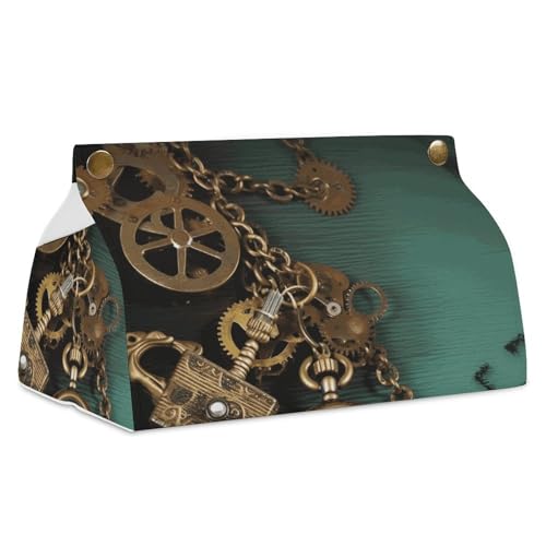 Steampunk Taschentuchspender für Uhren, Schlüssel und Ketten, Leder, wasserdicht, rechteckig, für Badezimmer, Wohnzimmer, Küche, Büro Steampunk Taschentuchspender für Uhren, Schlüssel und Ketten, Leder, wasserdicht, rechteckig, für Badezimmer, Wohnzimmer, Küche, Büro von BSCKKDMN