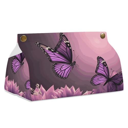 Taschentuchbox mit 3D-Blumen und violettem Schmetterling, Leder, wasserdicht, rechteckig, für Badezimmer, Wohnzimmer, Küche, Büro Taschentuchbox mit 3D-Blumen und violettem Schmetterling, Leder, wasserdicht, rechteckig, für Badezimmer, Wohnzimmer, Küche, Büro von BSCKKDMN
