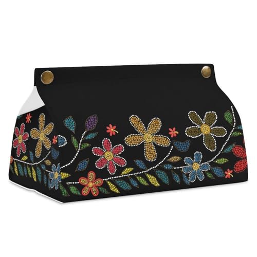 Taschentuchbox mit Blumen aus Punkten, Leder, wasserdicht, rechteckig, für Badezimmer, Wohnzimmer, Küche, Büro von BSCKKDMN