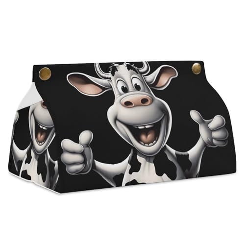 Taschentuchbox mit Cartoon-Kuh-Design, Leder, wasserdicht, rechteckig, für Badezimmer, Wohnzimmer, Küche, Büro von BSCKKDMN