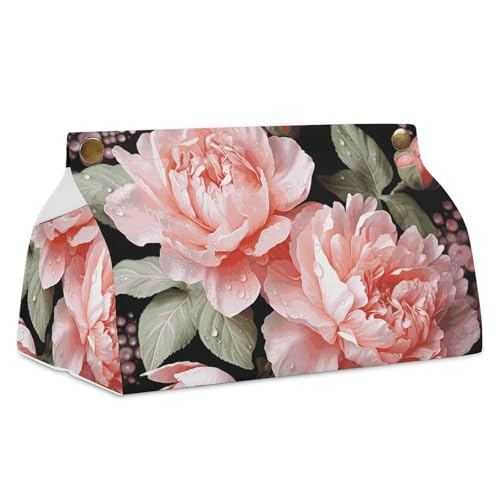 Taschentuchbox mit Pfingstrosen, Blumen, Rose, Leder, wasserdicht, rechteckig, für Badezimmer, Wohnzimmer, Küche, Büro von BSCKKDMN