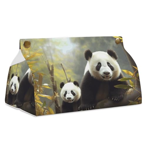 Taschentuchbox mit niedlichem Panda-Motiv, Leder, wasserdicht, rechteckig, für Badezimmer, Wohnzimmer, Küche, Büro von BSCKKDMN