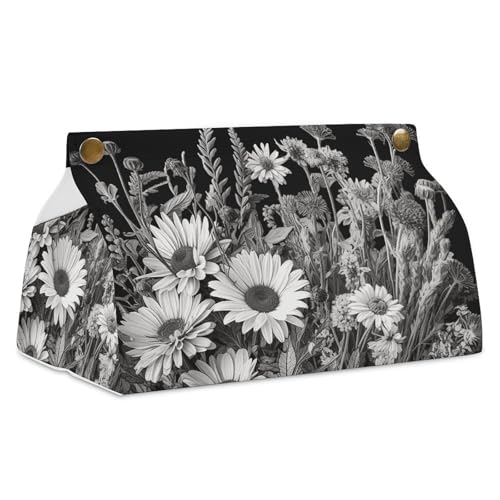 Taschentuchbox mit schwarzen und weißen Blumen, Leder, wasserdicht, rechteckig, für Badezimmer, Wohnzimmer, Küche, Büro Taschentuchbox mit schwarzen und weißen Blumen, Leder, wasserdicht, rechteckig, für Badezimmer, Wohnzimmer, Küche, Büro von BSCKKDMN