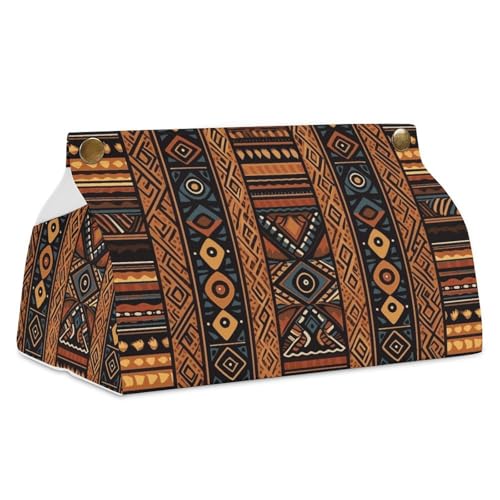 Taschentuchbox mit traditionellem afrikanischem Design, Leder, wasserdicht, rechteckig, für Badezimmer, Wohnzimmer, Küche, Büro von BSCKKDMN