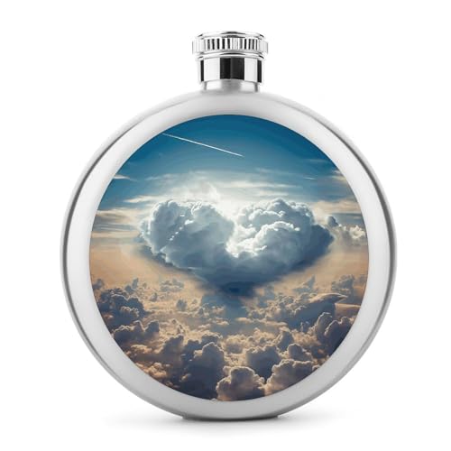 The Has A Heart Shape Hip Flask Stainless Steel Leak-Proof Liquor Flask Portable Circular Wine Flask for Camping Fishing Wedding Party 142.7 g von BSCKKDMN