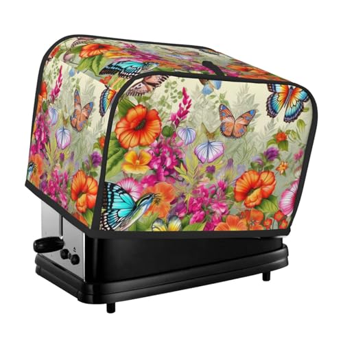 Toaster-Abdeckungen mit Vögeln, Blumen, Schmetterling, 2 Scheiben, gesteppter Toaster, staubdichte Abdeckung, kleine waschbare Geräteabdeckungen, Brotbackmaschine, Schutz für Küche, kleine Geräte von BSCKKDMN
