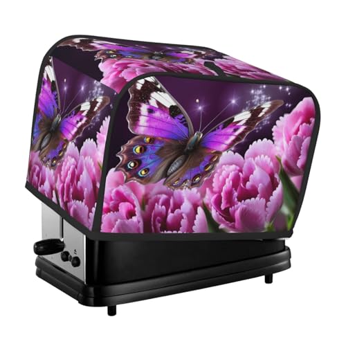 Violette Blume Schmetterling 2 Toaster-Abdeckungen, 2 Scheiben, Brotmaschinen-Abdeckungen, gesteppter Toaster, staubdichte Abdeckung, kleine waschbare Geräteabdeckungen, Brotbackmaschinen-Schutz für von BSCKKDMN
