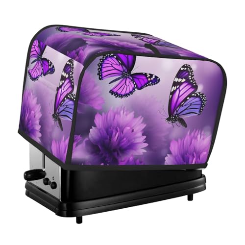Violette Blumen- und Schmetterlinge-Toaster-Abdeckungen, 2 Scheiben, gesteppter Toaster, staubdichte Abdeckung, kleine waschbare Geräteabdeckungen, Brotbackmaschinen-Schutz für Küche, kleine Geräte von BSCKKDMN