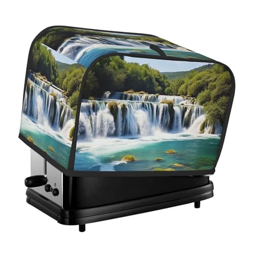 Wasserfälle auf Krka River Toaster-Abdeckungen, 2 Scheiben, gesteppter Toaster, staubdichte Abdeckung, kleine waschbare Geräteabdeckungen, Brotbackmaschinen-Schutz für Küche, kleine Geräte von BSCKKDMN