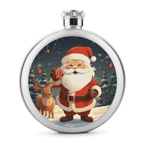 Weihnachtsmann-Flachmann aus Edelstahl, auslaufsicher, tragbar, rund, Weinflasche für Camping, Angeln, Hochzeit, Party, 142 ml Weihnachtsmann-Flachmann aus Edelstahl, auslaufsicher, tragbar, rund, Weinflasche für Camping, Angeln, Hochzeit, Party, 142 ml von BSCKKDMN