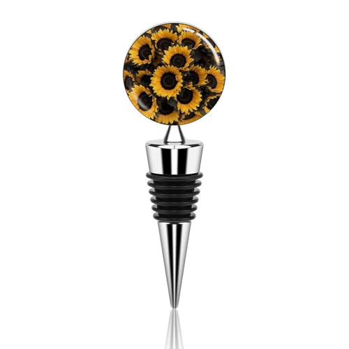 Weinflaschenverschluss aus Metall, dekorativ, elegant, wiederverwendbar, auslaufsicher, ein Blumenstrauß schwarzer Sonnenblumen, Weinkorken für Geschenke, Bar, Urlaub, Party, Hochzeit von BSCKKDMN