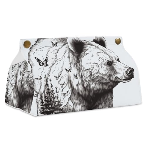 Wildlife Taschentuchbox, handgezeichneter Bär, Tiermotiv, Leder, wasserdicht, rechteckig, für Badezimmer, Wohnzimmer, Küche, Büro Wildlife Taschentuchbox, handgezeichneter Bär, Tiermotiv, Leder, wasserdicht, rechteckig, für Badezimmer, Wohnzimmer, Küche, Büro von BSCKKDMN
