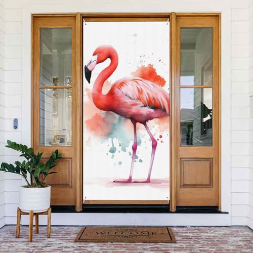 Willkommens-Türabdeckung, Dekoration, Türbanner 183 x 80 cm, Aquarell-Flamingo-Veranda-Banner, Schild, Fotohintergrund, saisonaler Haustür-Banner zum Aufhängen, Banner für Urlaub, Party, Innen- und Willkommens-Türabdeckung, Dekoration, Türbanner 183 x 80 cm, Aquarell-Flamingo-Veranda-Banner, Schild, Fotohintergrund, saisonaler Haustür-Banner zum Aufhängen, Banner für Urlaub, Party, Innen- und von BSCKKDMN