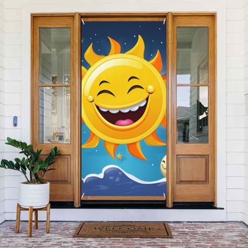 Willkommens-Türabdeckung, Dekoration, Türbanner 183 x 80 cm, Cartoon-Sonnenveranda-Banner, Schild, Fotohintergrund, saisonales Haustür-Banner zum Aufhängen, Banner für Urlaub, Party, Innen- und Willkommens-Türabdeckung, Dekoration, Türbanner 183 x 80 cm, Cartoon-Sonnenveranda-Banner, Schild, Fotohintergrund, saisonales Haustür-Banner zum Aufhängen, Banner für Urlaub, Party, Innen- und von BSCKKDMN