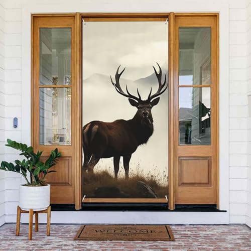 Willkommens-Türabdeckung, Dekoration, Türbanner 183 x 80 cm, Hirsch auf der nebligen Bergveranda, Banner, Schild, Fotohintergrund, saisonales Haustür-Banner zum Aufhängen, Banner für Urlaub, Party Willkommens-Türabdeckung, Dekoration, Türbanner 183 x 80 cm, Hirsch auf der nebligen Bergveranda, Banner, Schild, Fotohintergrund, saisonales Haustür-Banner zum Aufhängen, Banner für Urlaub, Party von BSCKKDMN
